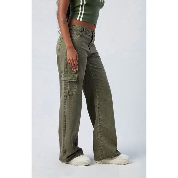 PacSun Green Low Rise Extreme Baggy Cargo Pants Size 26 - Picture 2 of 16